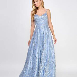Say Yes Juniors' Sequin-Embellished Ball Gown Silver/Blue Size 5/6